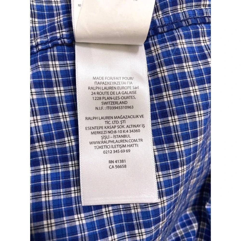 Ralph Lauren Boys‎ Blue Plaid Button Down Shirt Natural Stretch XL 18 20 Preppy